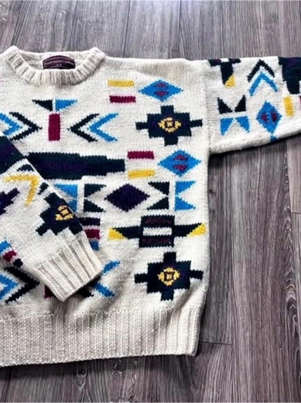 Chaps Ralph Lauren Geometric Wool Crewneck Sweater Size Large